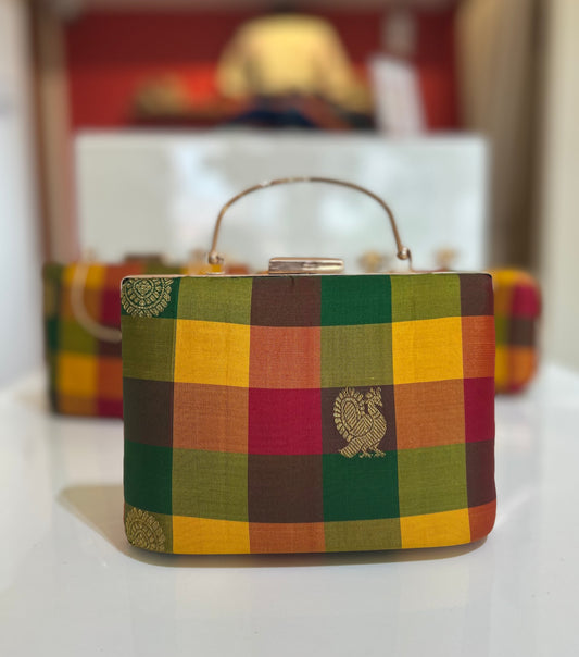 Palam silk Checks Clutch with Motifs