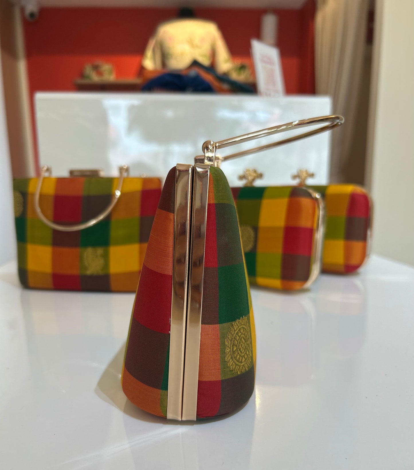 Palam silk Checks Clutch with Motifs