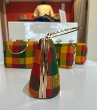 Palam silk Checks Clutch with Motifs