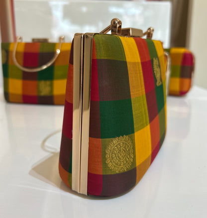 Palam silk Checks Clutch with Motifs