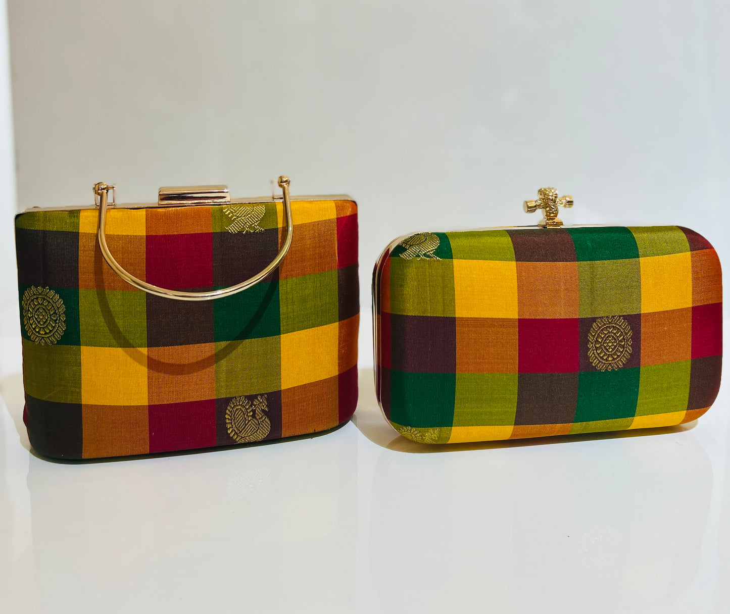 Palam Kanchi silk Checks Clutch