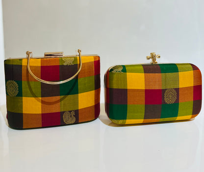 Palam Kanchi silk Checks Clutch