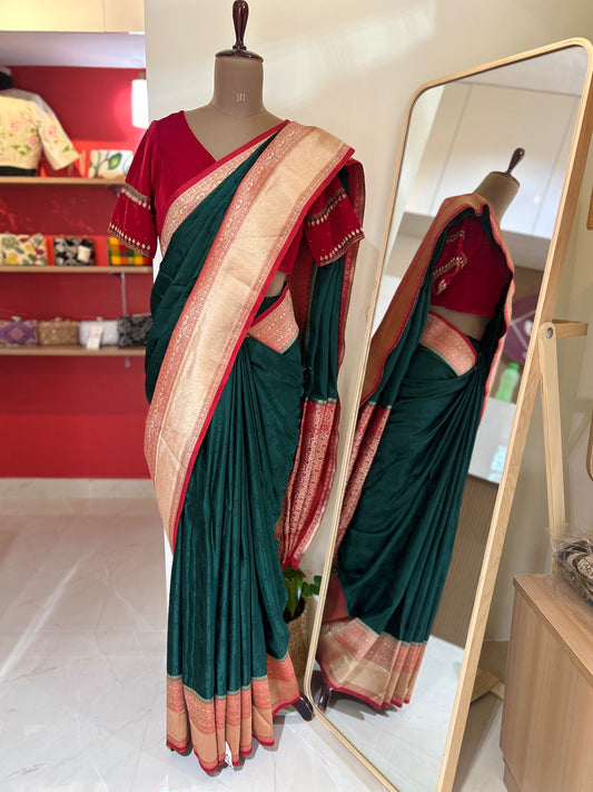 Bottle green Crepe Silk Saree -alankrutha