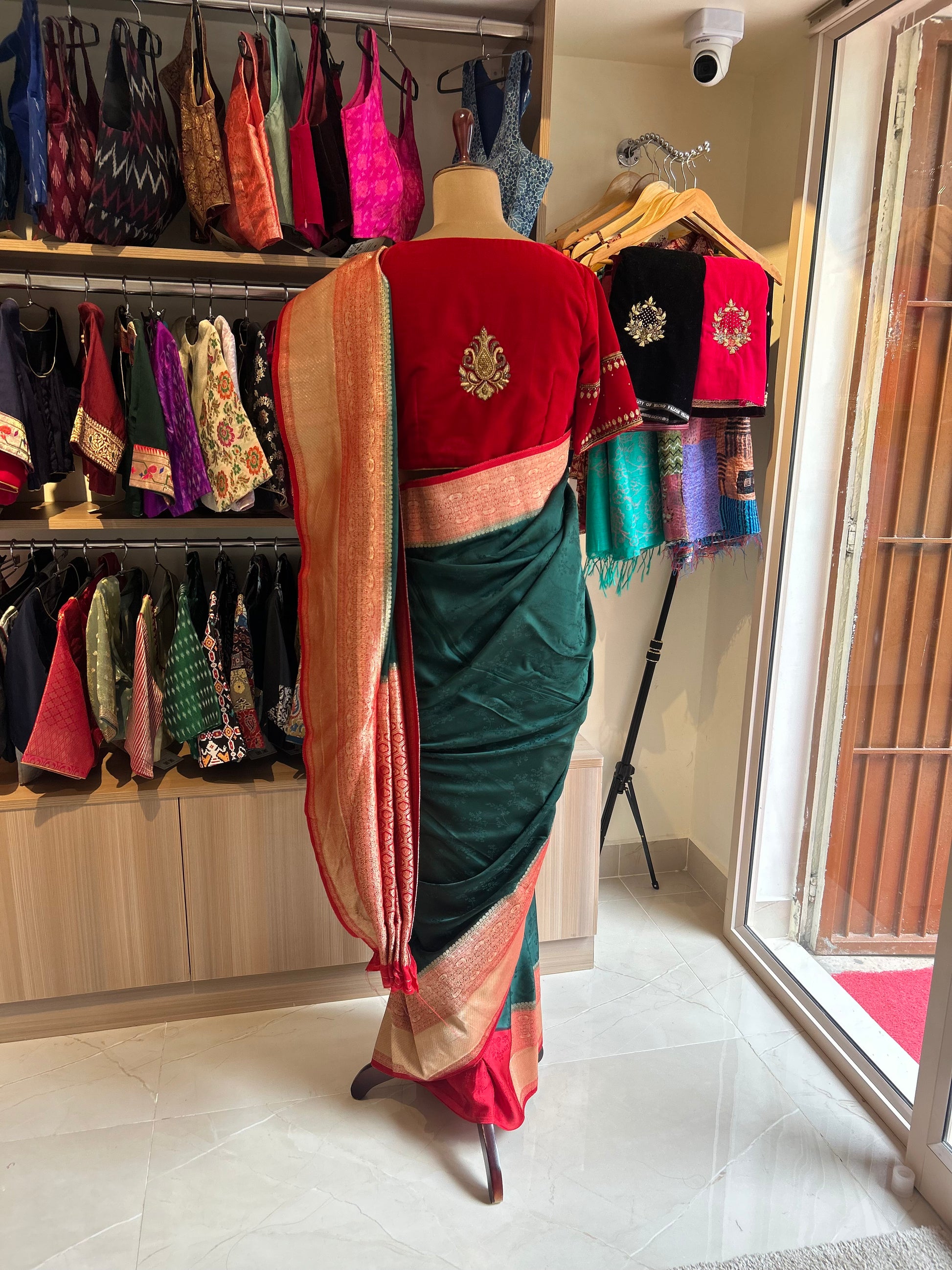  Bottle Green crepe  Silk Saree- Alankrutha