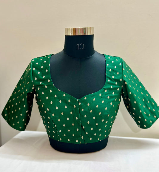 Bottle green satin Brocade Blouse