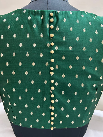 Bottle green satin Brocade Blouse