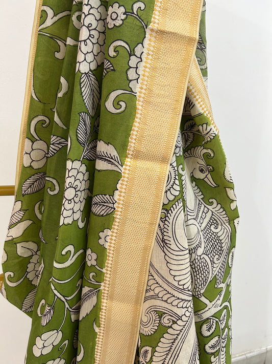 Green Pen Kalamkari Bangalore silk Saree