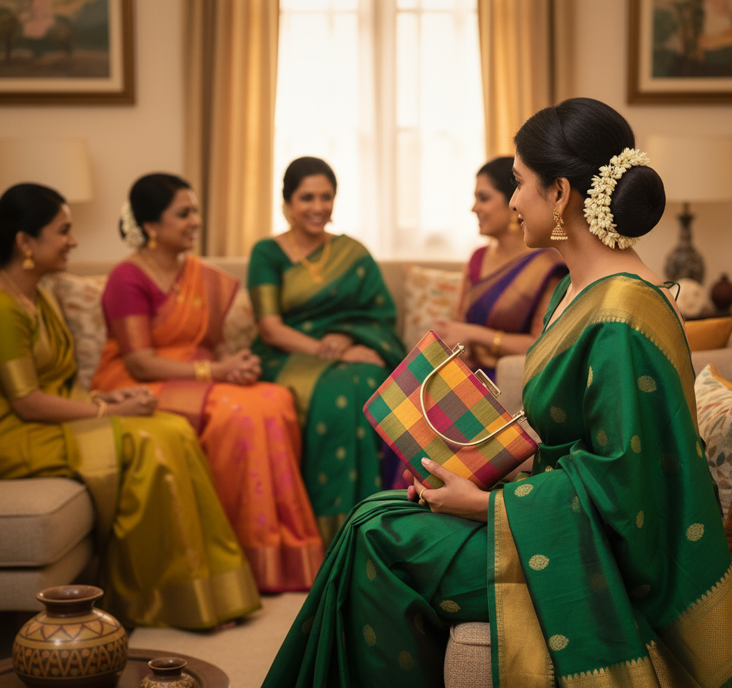 Palam silk Checks Clutch