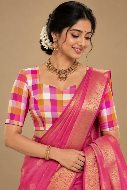 Pink Checks Blouse-Alankrutha