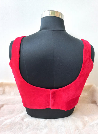 Sleeveless Red Velvet Blouse-Alankrutha