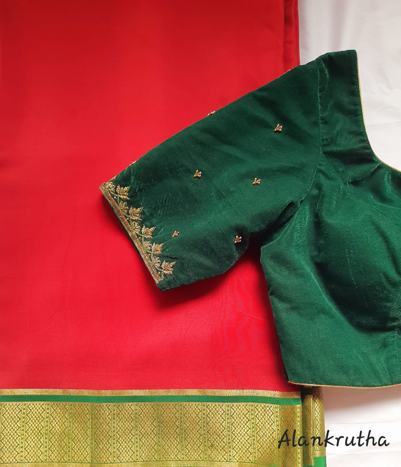 Green Velvet Blouse-Alankrutha