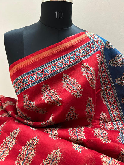 Ajrakh Hand block Chanderi Handloom Saree