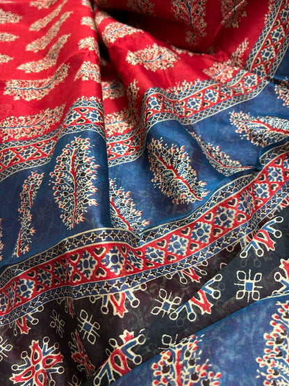 Ajrakh Hand block Chanderi Handloom Saree