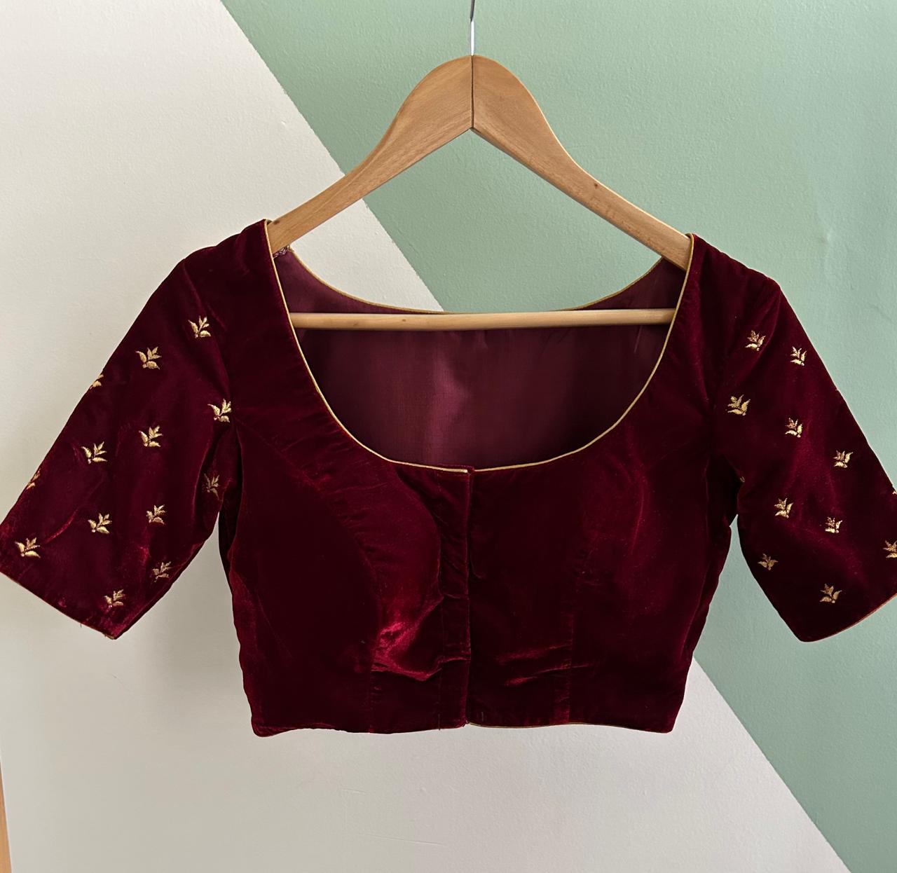 Maroon red Velvet Blouse-alankrutha