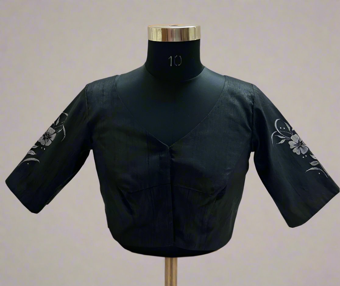 Black Silk Hand Painted Blouse