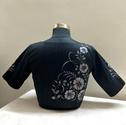 Black Silk Hand Painted Blouse