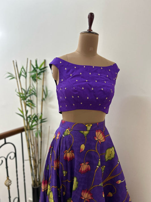 Purple Pen Kalamkari Lehenga - Made on Pre Order