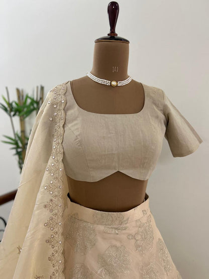 Peach self embroidered Organza Lehenga - Made on Pre Order