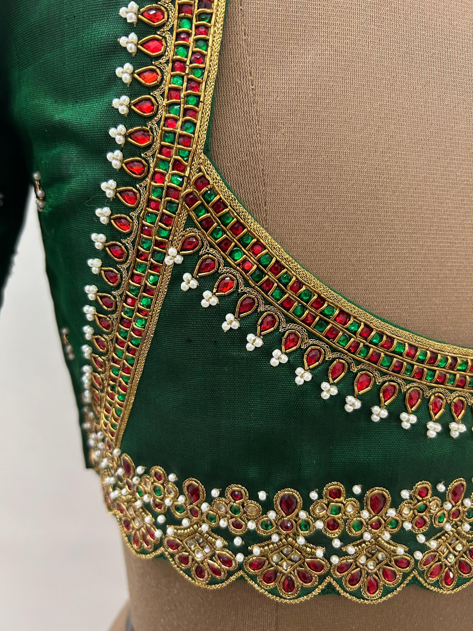 Bottle green blouse - Alankrutha