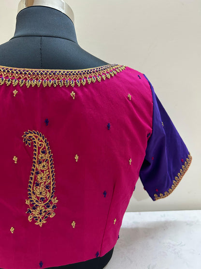 Dual color silk hand embroidered blouse - Made on Pre Order