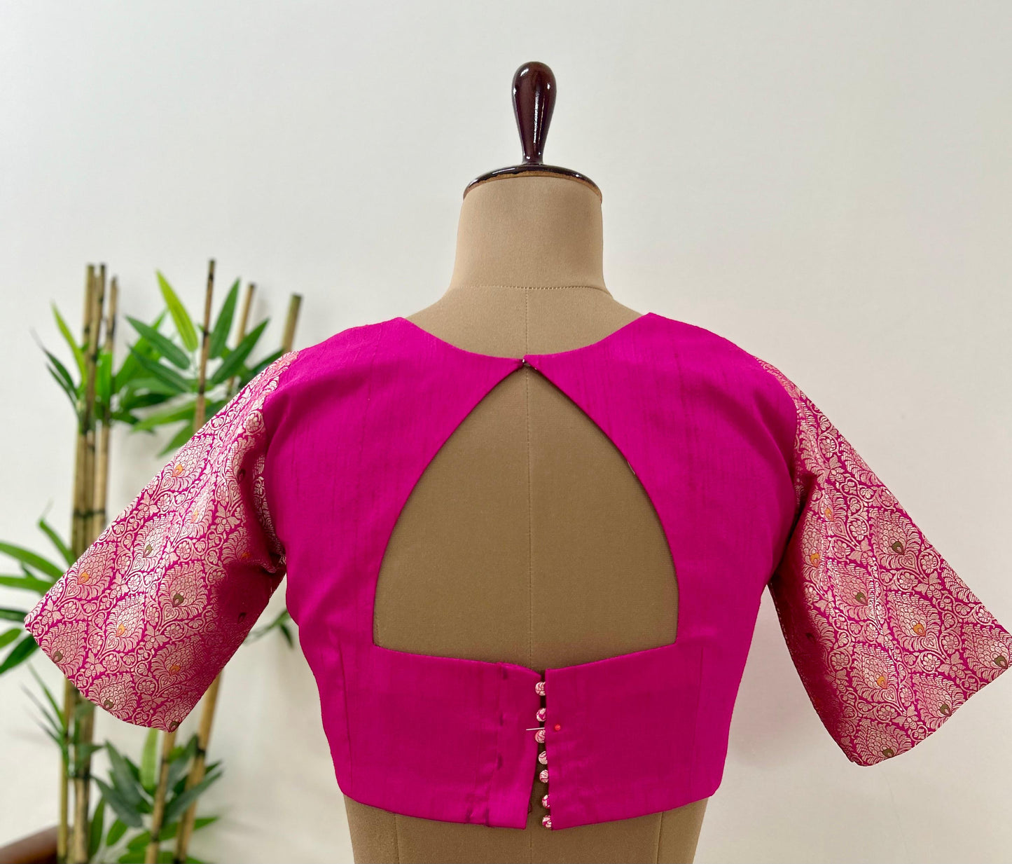Pink Leaf neck Brocade Blouse