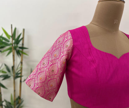 Pink Leaf neck Brocade Blouse