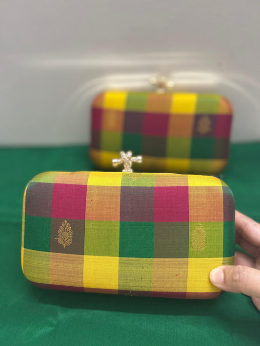 Palam Kanchi silk Checks Clutch