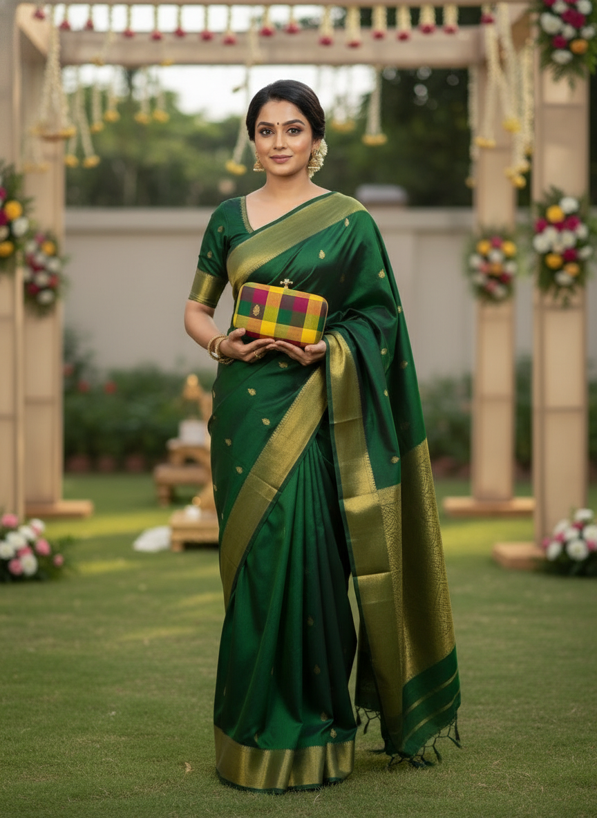 Palam Kanchi silk Checks Clutch