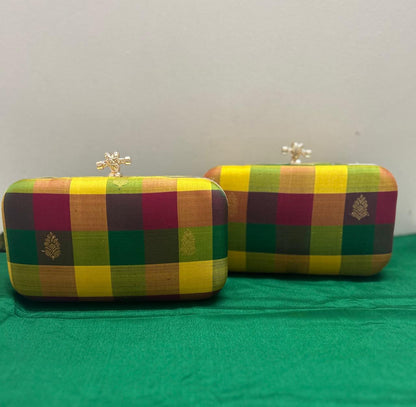 Palam Kanchi silk Checks Clutch