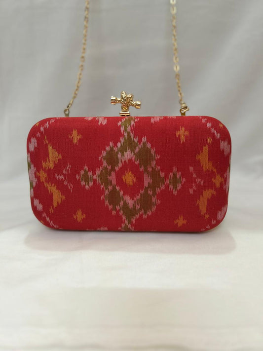 Red Pure silk Patan Patola Clutch