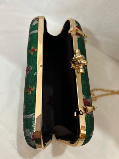 Green Pure silk Patan Patola Clutch