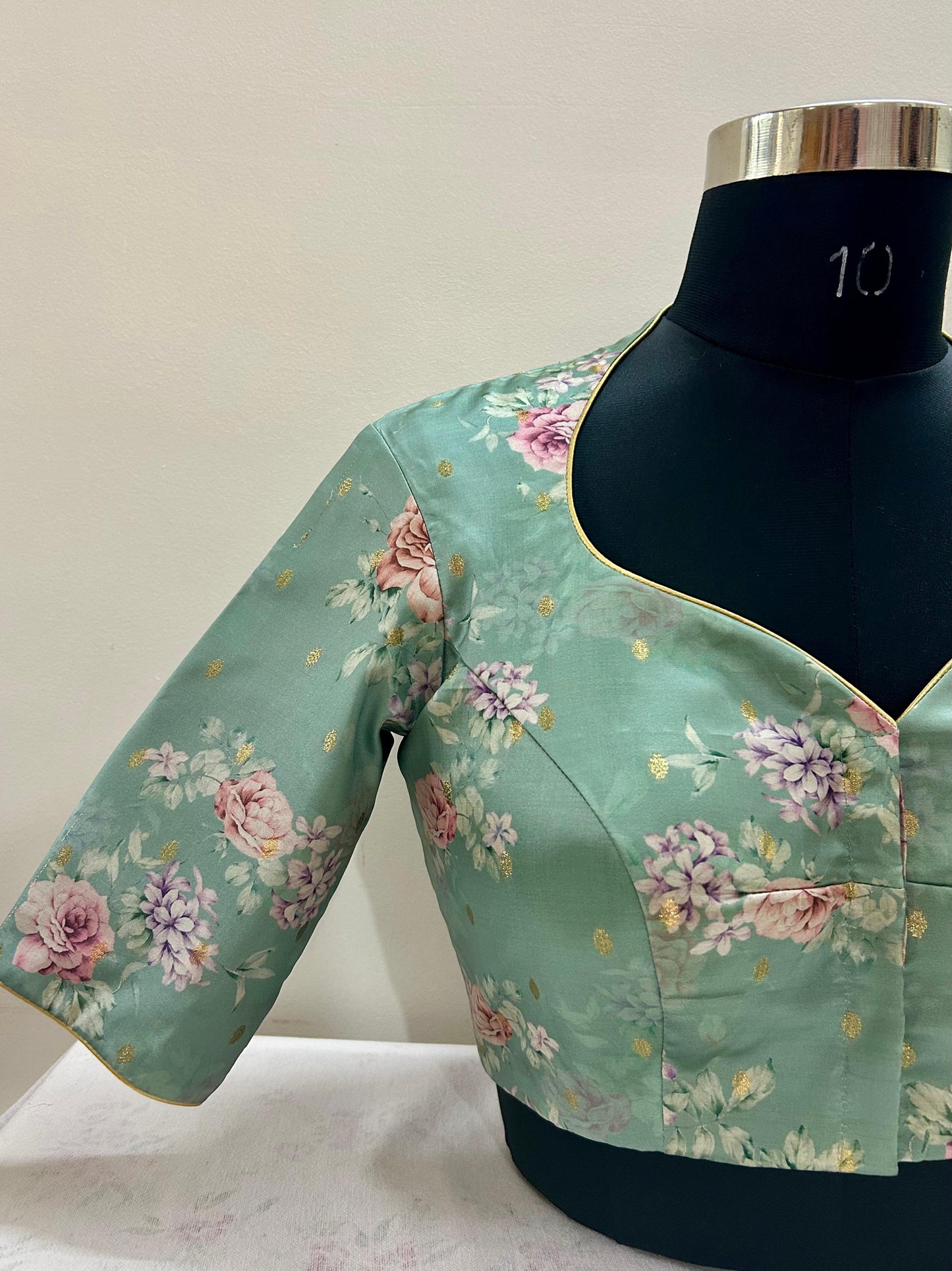Floral Dola Silk High Neck Blouse