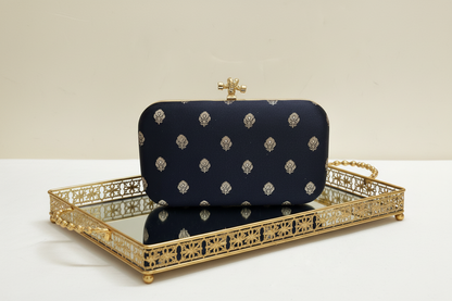 Black  Brocade Print Clutch