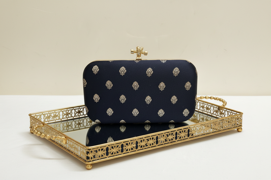 Black  Brocade Print Clutch