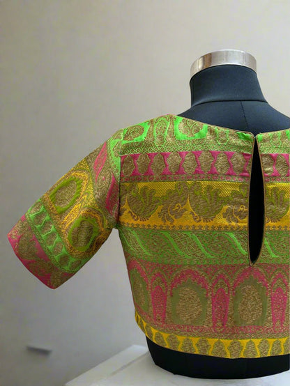 Multi color brocade ready made blouse-Alankrutha