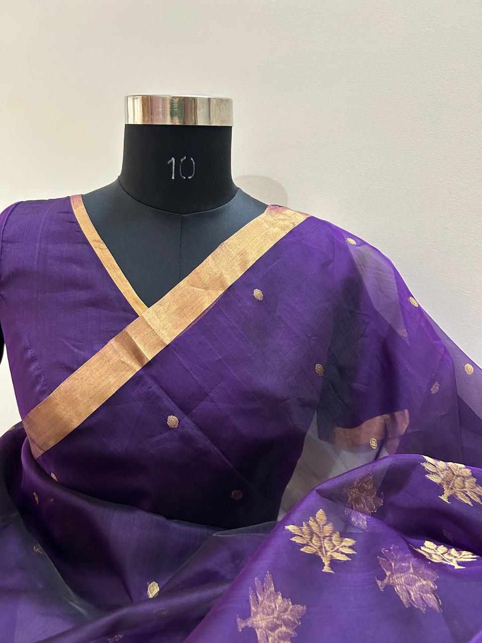 Purple Pure Katan Chanderi silk saree