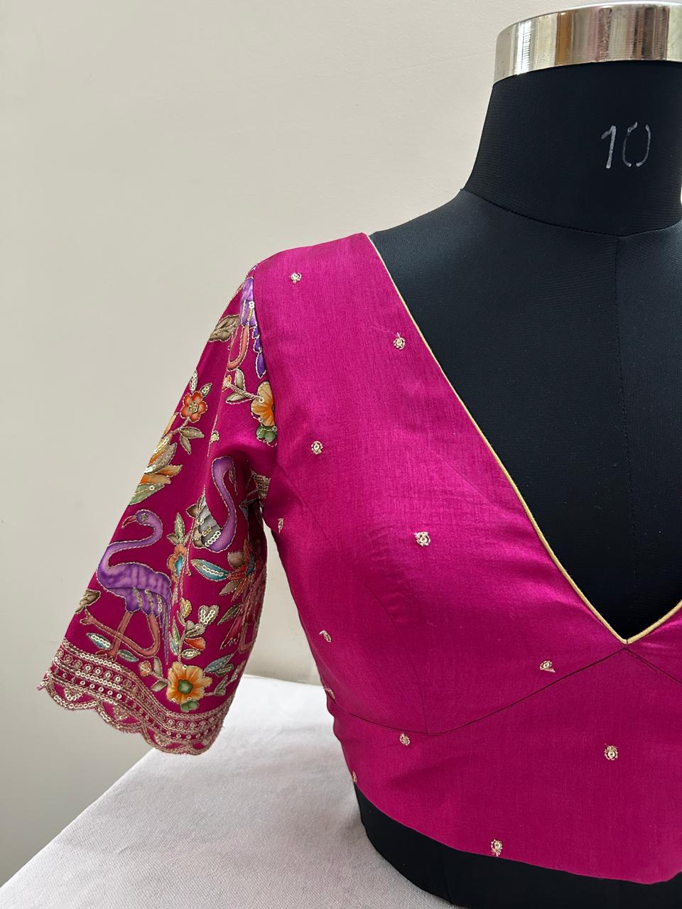 Embroidered Pink Kalamkari silk blouse