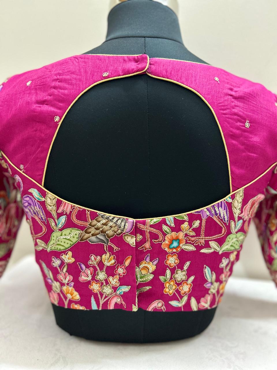 Embroidered Pink Kalamkari silk blouse