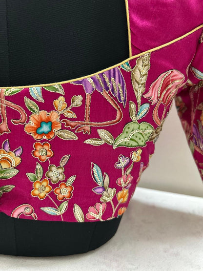 Embroidered Pink Kalamkari silk blouse