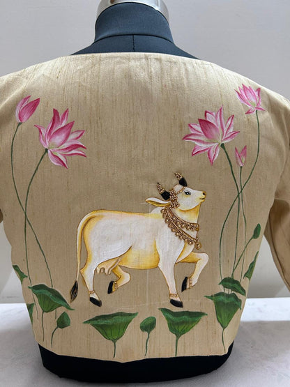 cow pichwai hand painting blouse- Alankrutha