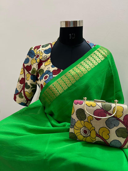 Pen Kalamkari Blouse & Clutch Combo