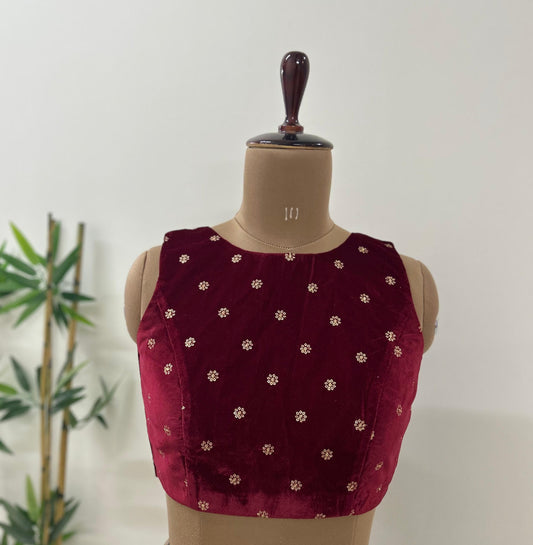 Maroon Red Velvet Blouse/ Crop Top