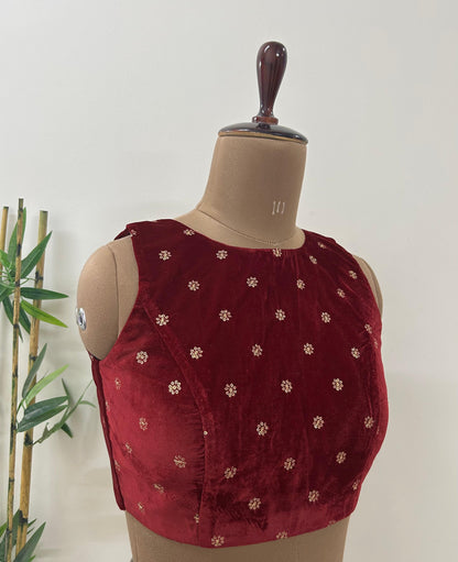 Maroon Red Velvet Blouse/ Crop Top
