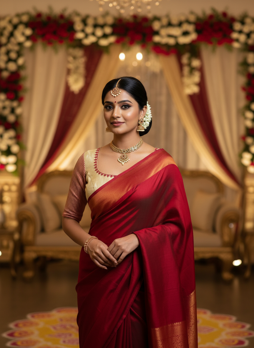 Red Brocade and Gold tissue blouse