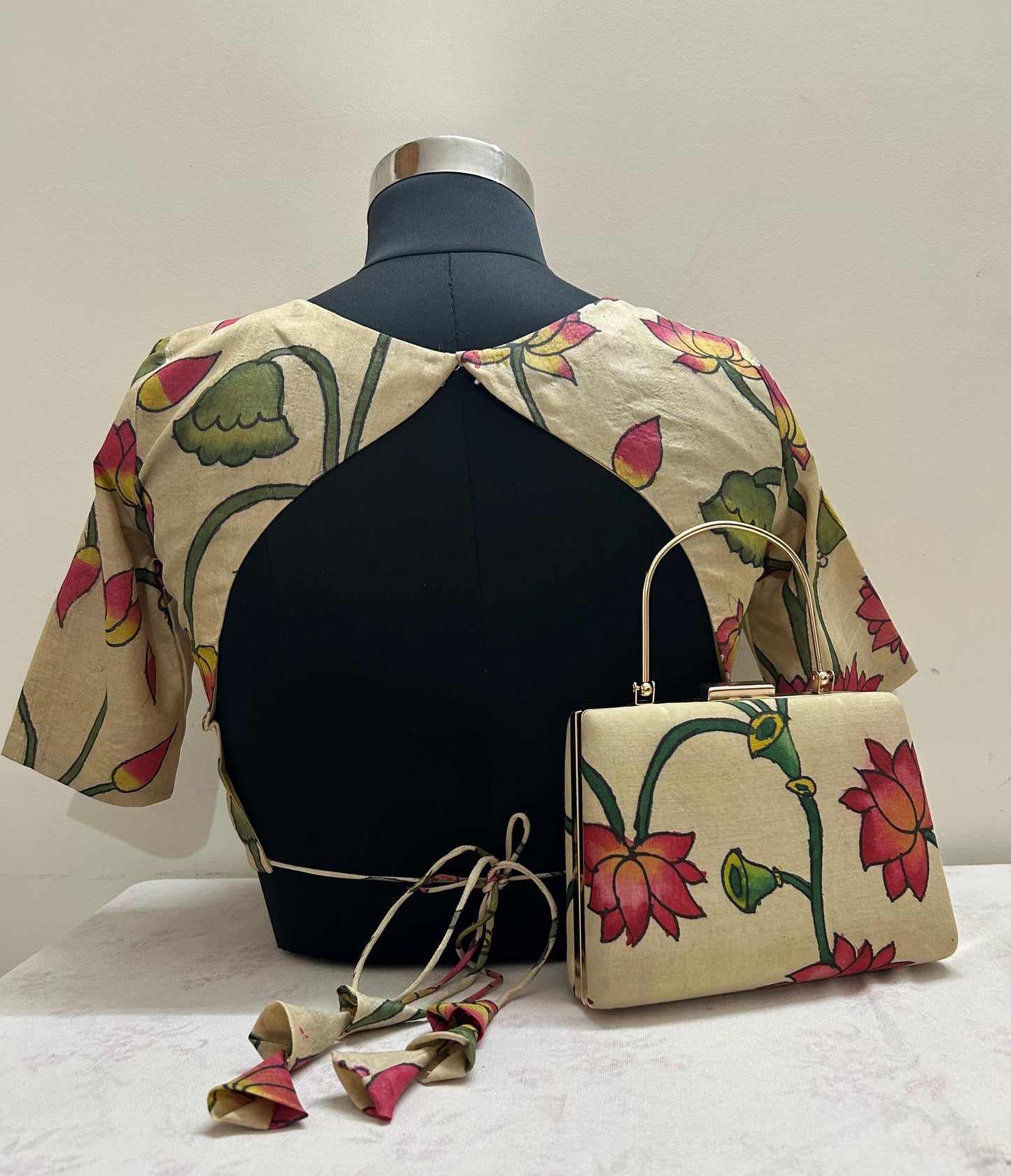 Pen Pichwai Tussar silk Blouse & Clutch Combo