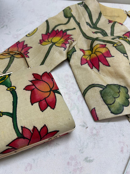 Pen Pichwai Tussar silk Blouse & Clutch Combo
