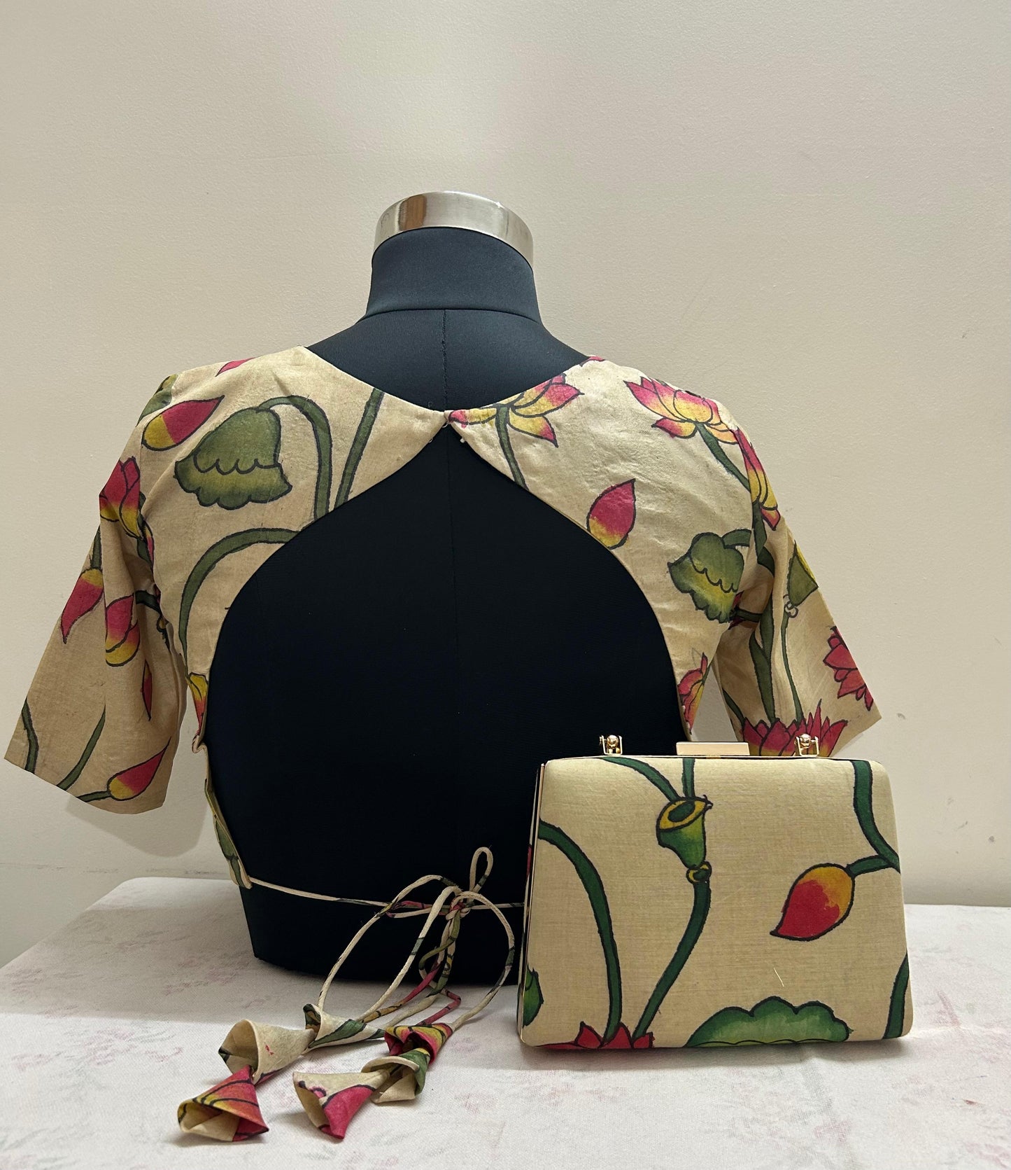 Pen Pichwai Tussar silk Blouse & Clutch Combo