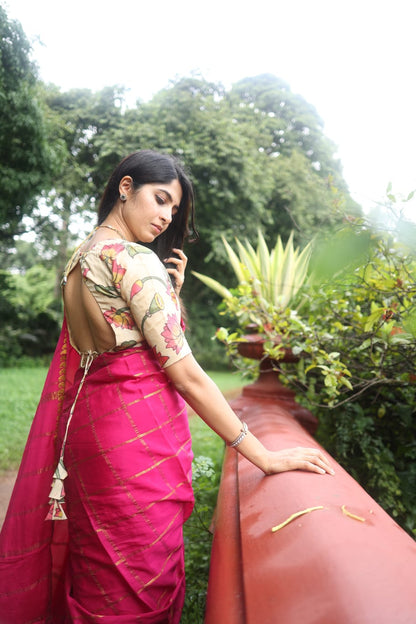 Pen Pichwai Tussar silk Blouse & Clutch Combo