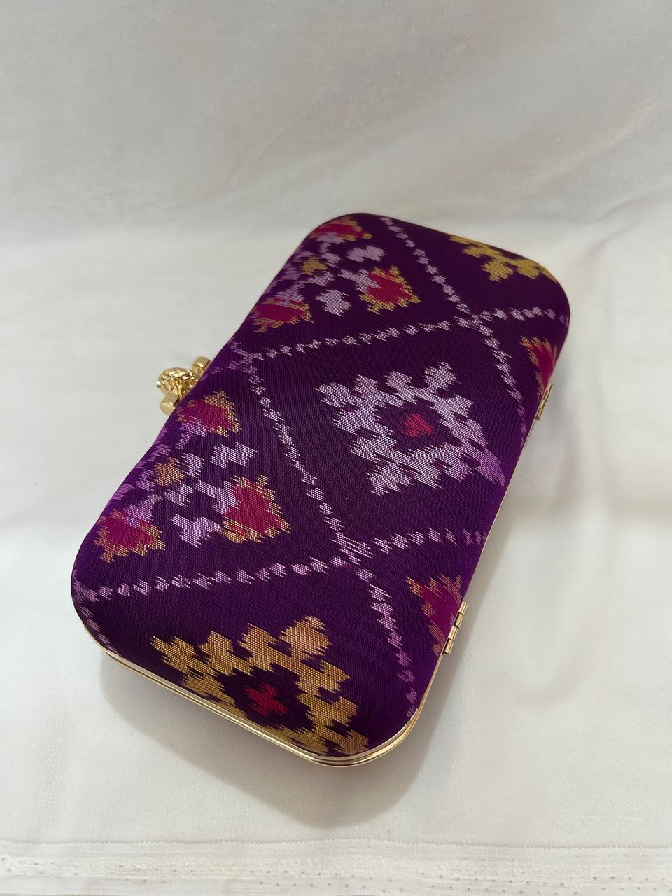 Purple Pure silk Patan Patola Clutch