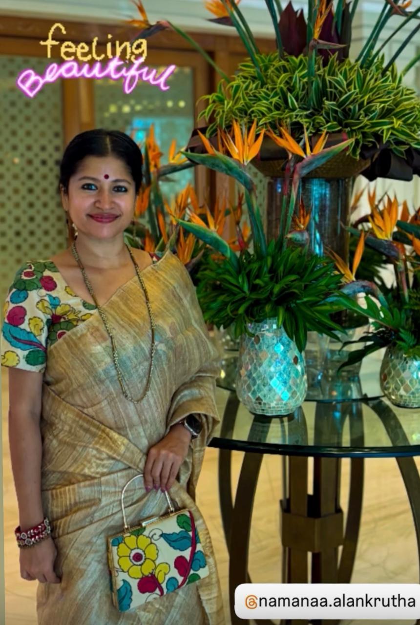 Pen Kalamkari Blouse & Clutch Combo
